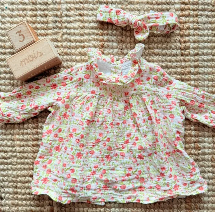 Robe + bandeau gaz de coton Sergent Major 3mois / 60cm