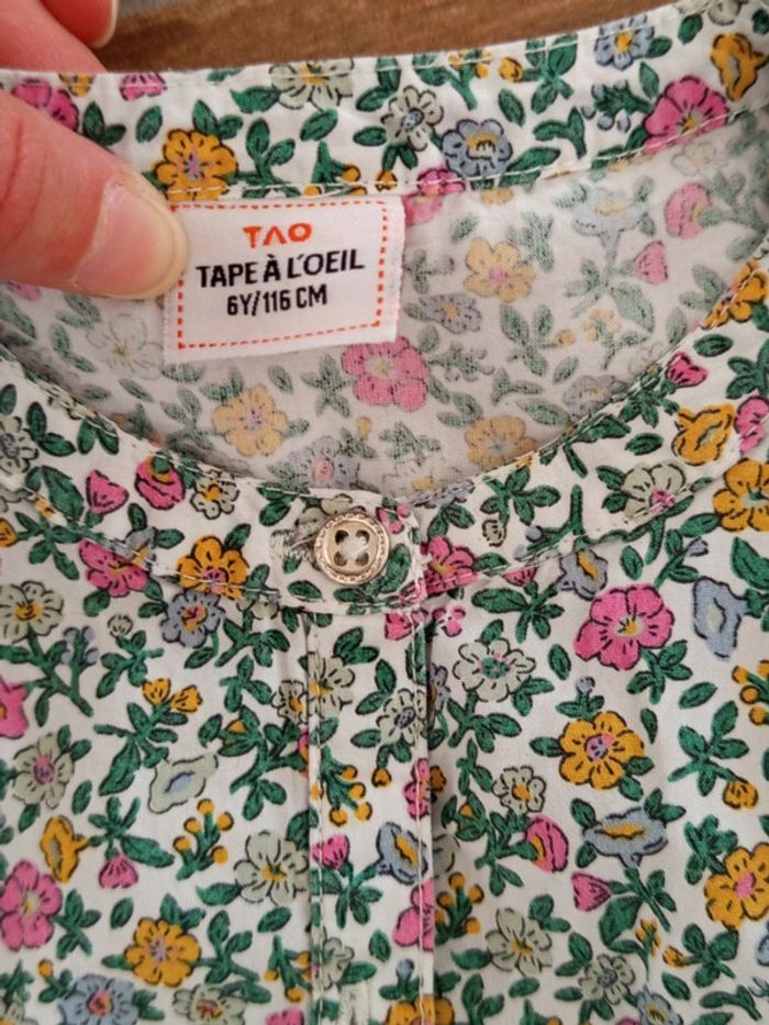 Ensemble 6 ans, jean slim vert bouteille et chemise liberty vert et rose - photo numéro 4