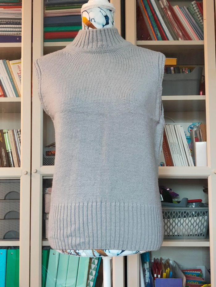 Pull sans manches Lacoste gris, col roulé, maille douce, taille 42, idéal pour la mi-saison