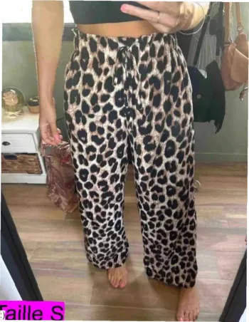 Pantalon Femme Fluide Imprimé Léopard Taille Élastique - Taille S Neuf Jamais Porté