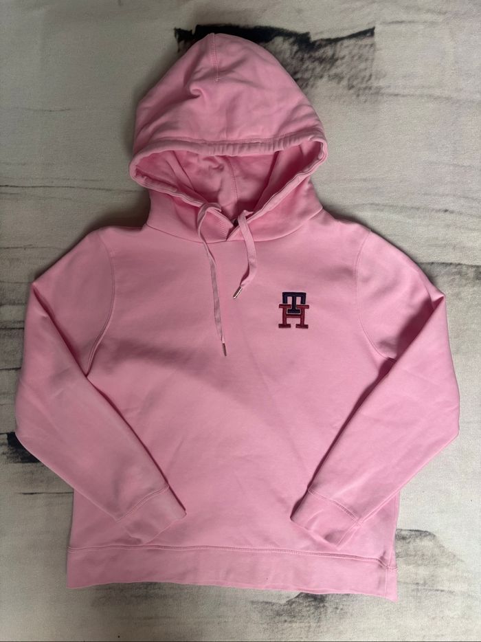 Sweat à capuche Tommy Hilfiger taille L rose bonbon logo brodé - photo numéro 4