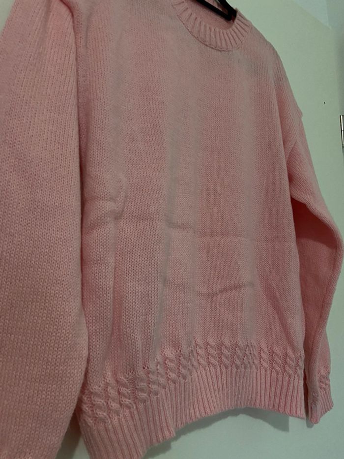 Pull haut rose maille long torsadé Noël - photo numéro 3