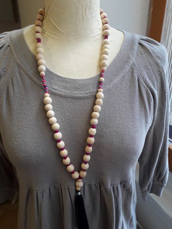 Sautoir perles de bois fait mains