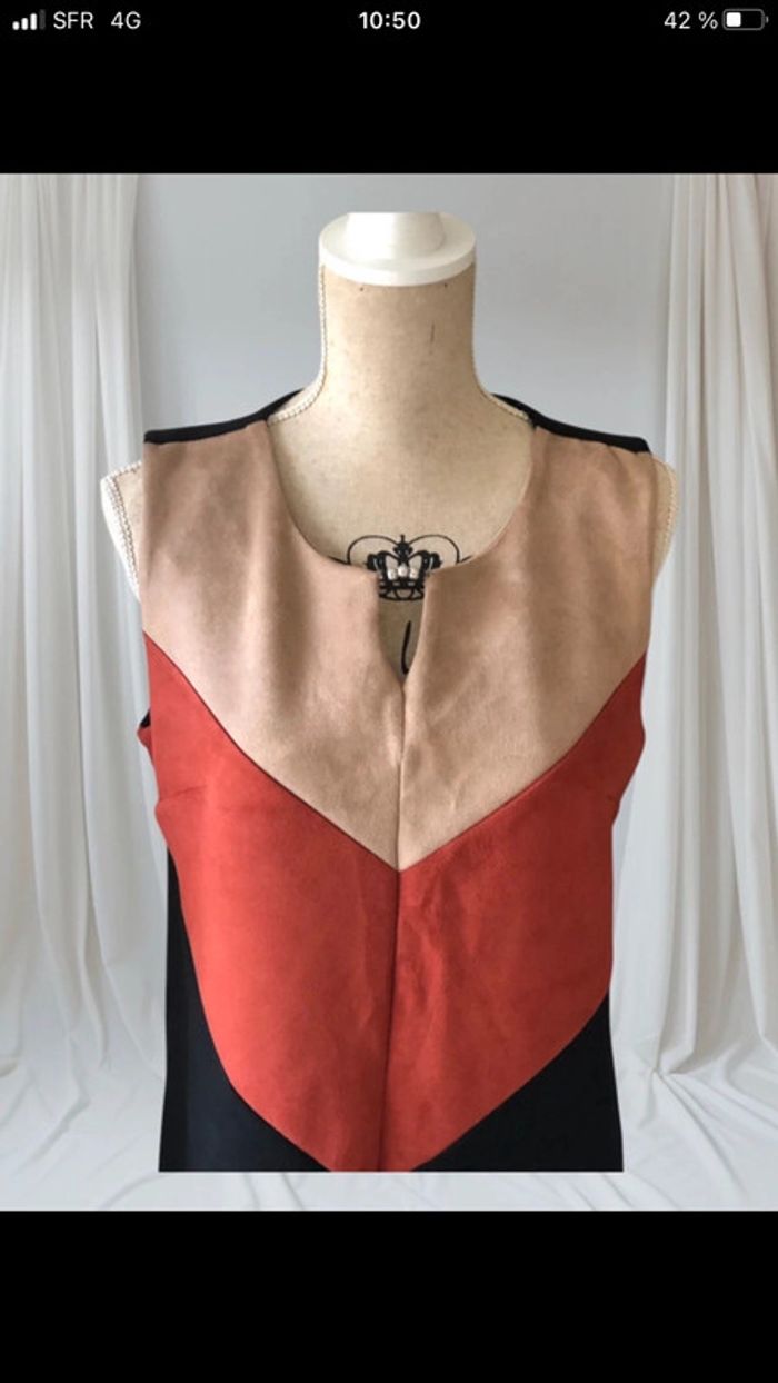 Robe taille 42 noir beige terracotta impeccable - photo numéro 2