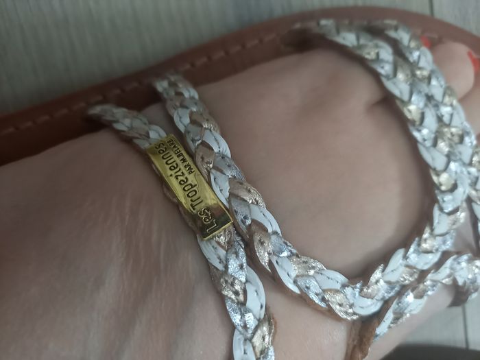 tropeziennes cuir blanc doré argenté - photo numéro 5
