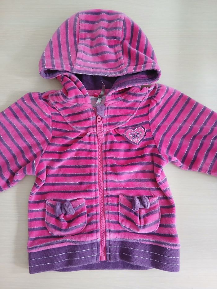 Gilet bebe en velour et coton taille  paillete rose mauve marque orchestra a fermeture - photo numéro 4