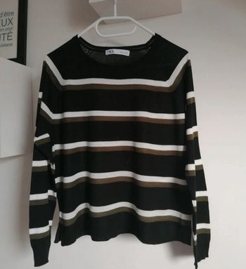 Pull noir rayé marron et blanc Zara taille S