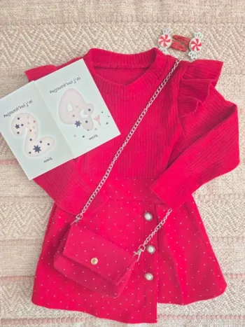 Robe rouge Noël avec sac et barettes 2 ans