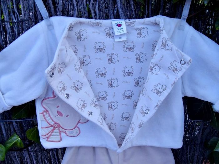 C&A - ENSEMBLE 2P VELOURS BÉBÉ GARÇON BEIGE & BLANC MOTIF PETITS OURS 3M - photo numéro 3