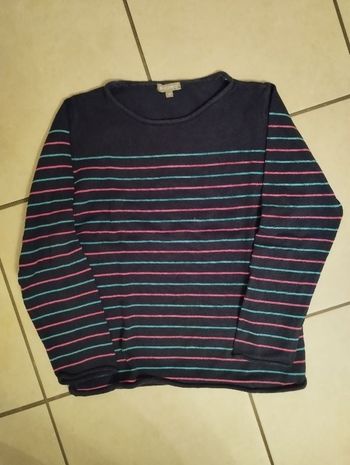 Pull bleu marine rayé fille 10 ans