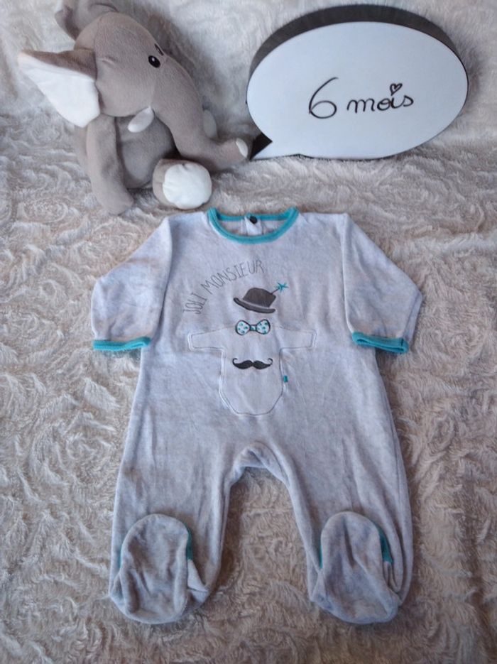 Pyjama grenouillère velours Garçon 6 mois Joli Monsieur U tout petits