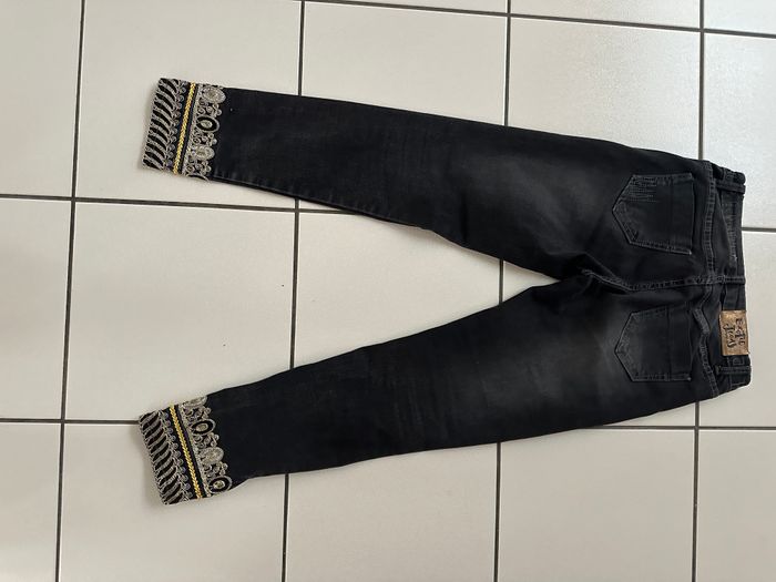 Jeans Slim noir effet usé taille 36 Desigual bas brodé et zip - photo numéro 5