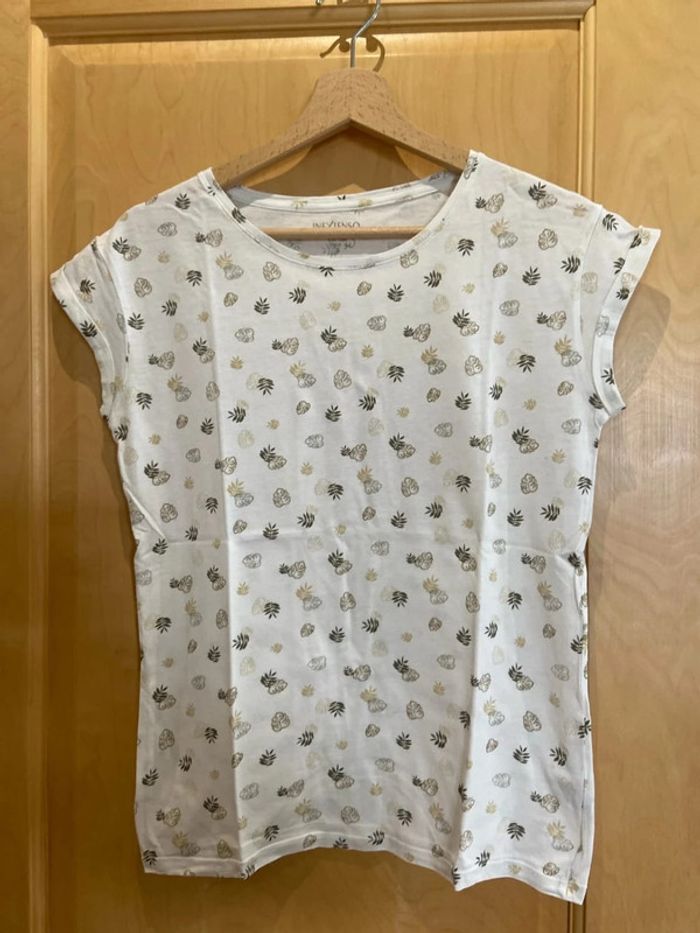 Teeshirt imprimé feuilles in extenso blanc