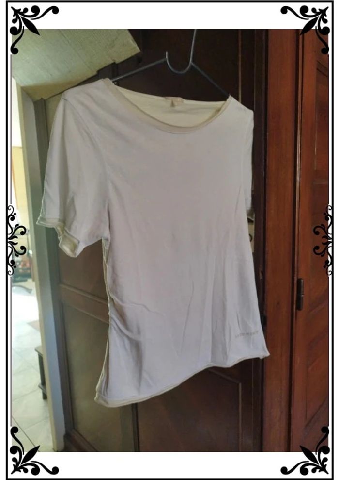 T-shirt blanc col rond beige taille M/38 - photo numéro 6