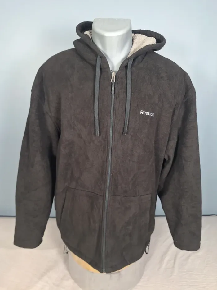 Veste à capuche reebok vintage / homme - noir / taille XL / brodé (185)