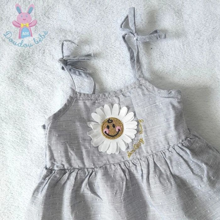 Robe bretelles grise fleur Smiley bébé fille été 3 Mois - photo numéro 2