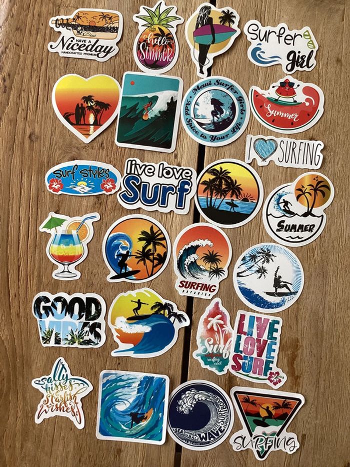 25 Stickers de surf, plage, mer
