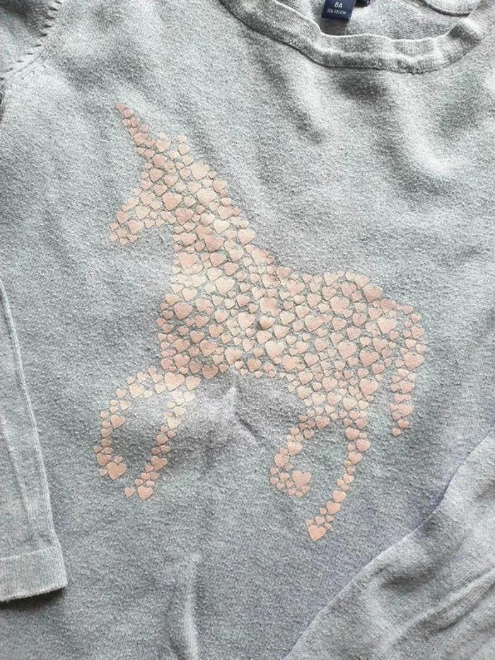Pull fin 8 ans motif licorne en cœurs thermocollants Kiabi - photo numéro 2