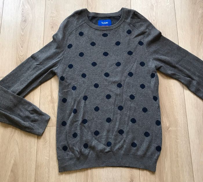 Pull gris à pois bleus Jules L