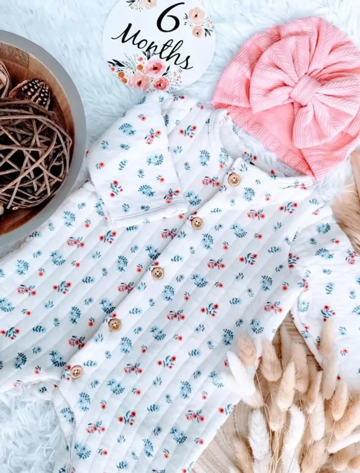 Combinaison molleton fleuri et turban TAO fille 6 mois 🎀 - photo numéro 3