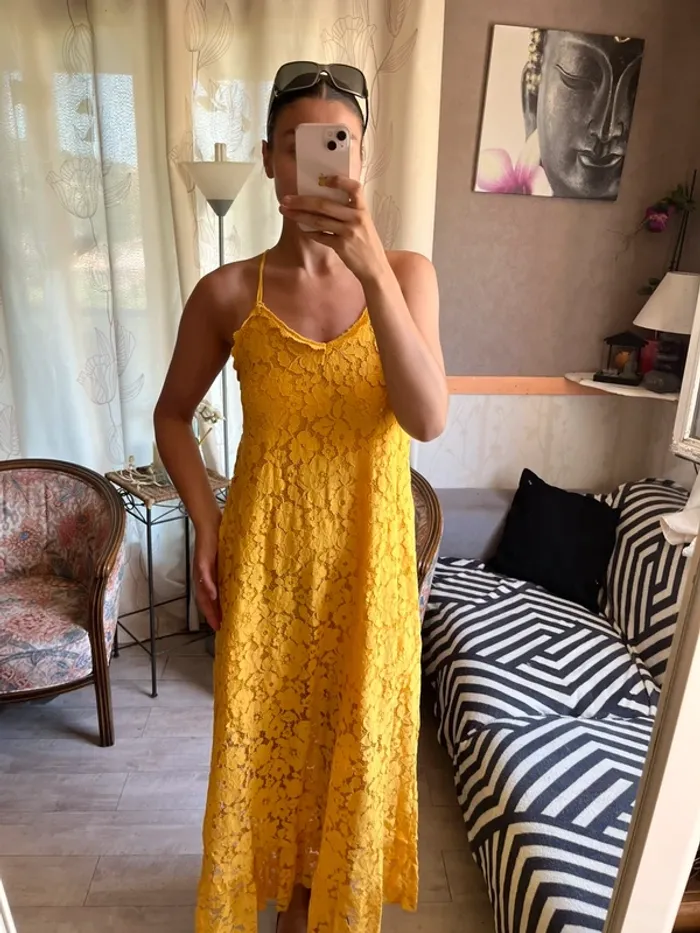 Robe dentelle jaune vintage country bohème champêtre - photo numéro 2