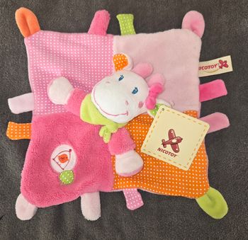Doudou vache / girafe carré plat rose et orange - Oiseau - Nicotoy