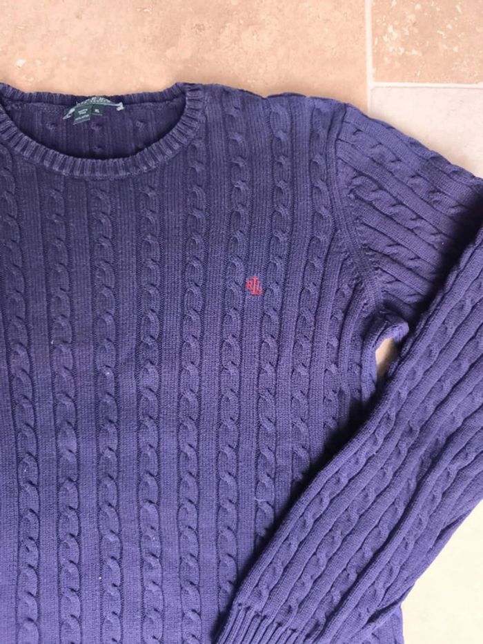 Pull torsadé femme Lauren Ralph Lauren bleu marine avec logo rouge brodé taille XL - photo numéro 5