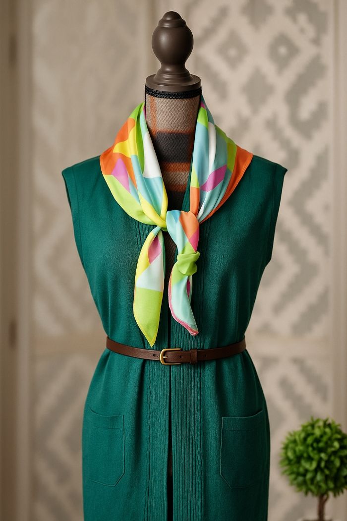 Foulard coloré géométrique neuf en  satin – marque Le Trap - photo numéro 3