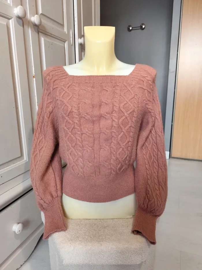 Pull chaud hiver vieux rose col carré manches longues T38 - Shein - photo numéro 2