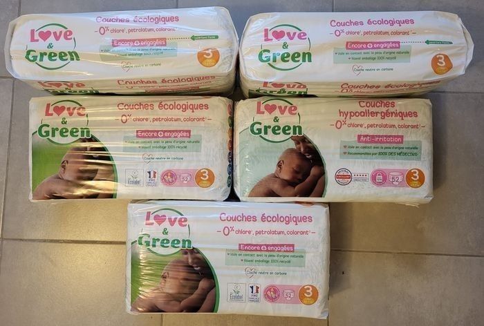 5 paquets de couches love and Green taille 3