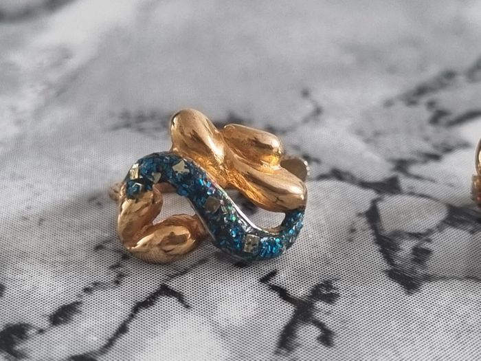 Paire de boucle d'oreille doré et turquoise - photo numéro 5