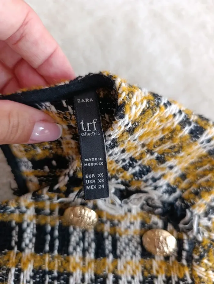 Blouse en laine tweed top Zara noir jaune blanc XS boutons doré vintage - photo numéro 8