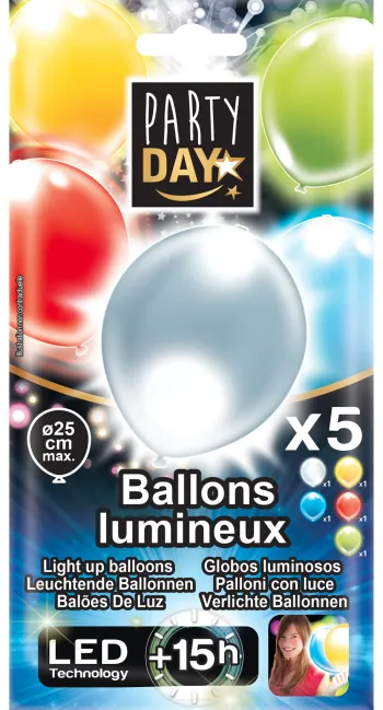 X5 ballons LED lumineux Déco Party– 15 h d’autonomie - 25 cm Neuf