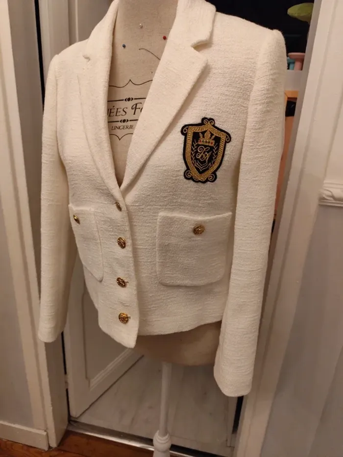 Veste classique tweed blanc Zara M neuve - photo numéro 2