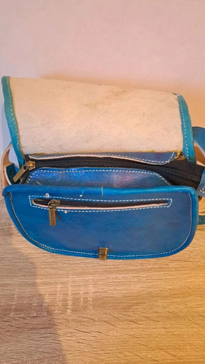 Petit sac à main besace cuir bleu turquoise. Neuf - photo numéro 7