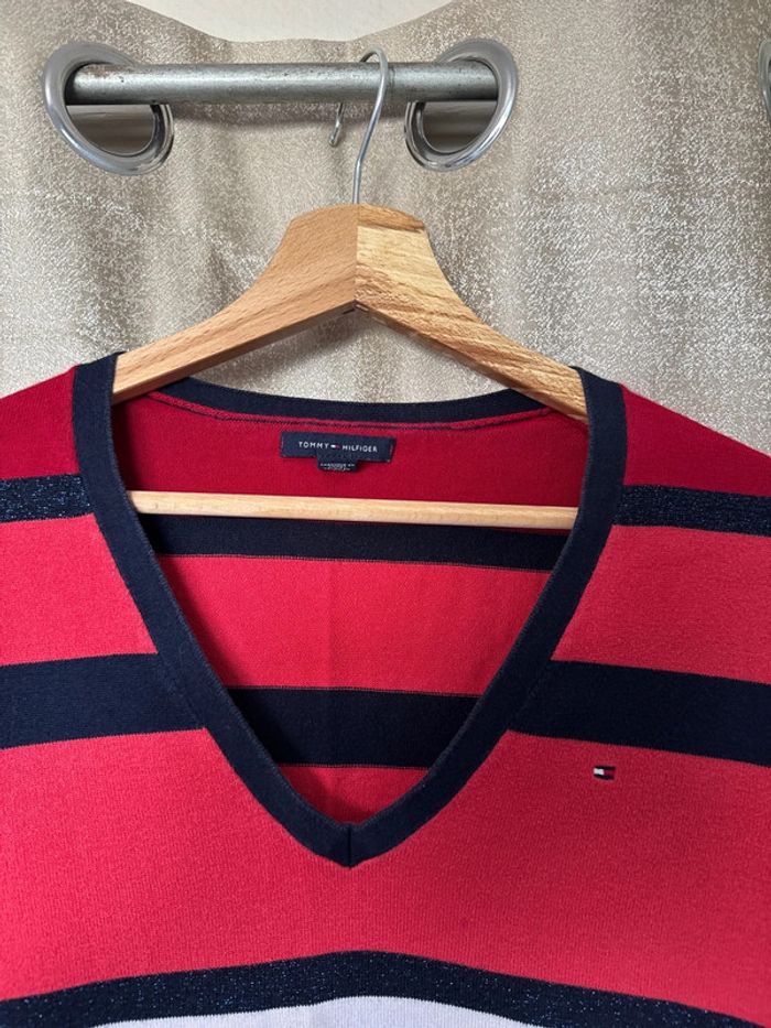Pull Tommy Hilfiger Femme – Col V – Rayé Rouge/Blanc/Bleu – Taille XL - photo numéro 2