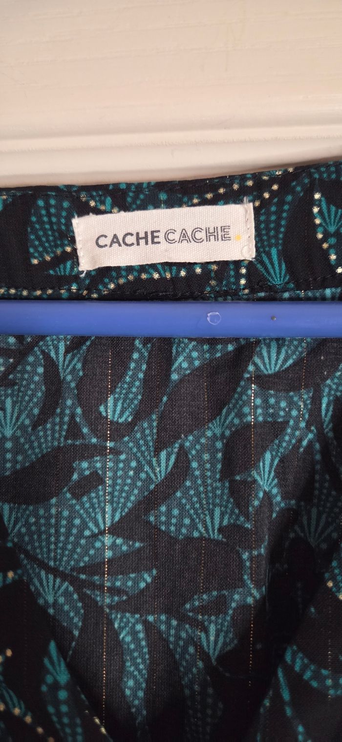 Robe Cache Cache fluide bleu canard & doré – style portefeuille – taille élastique – excellent état - photo numéro 8