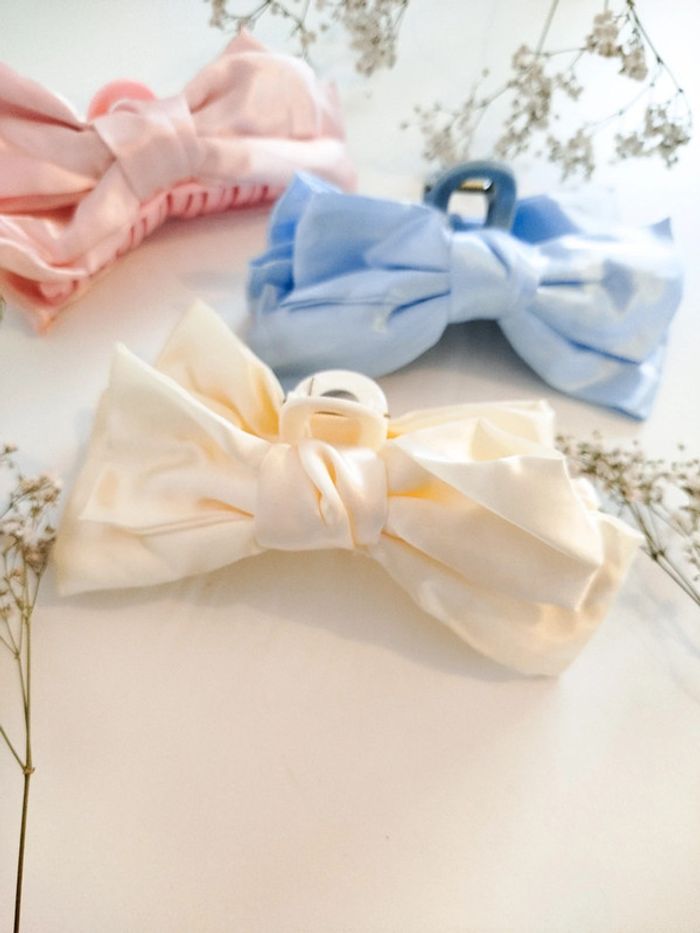 Lot de 3 pinces à cheveux noeud élégante bleu clair rose crème amazon - photo numéro 3