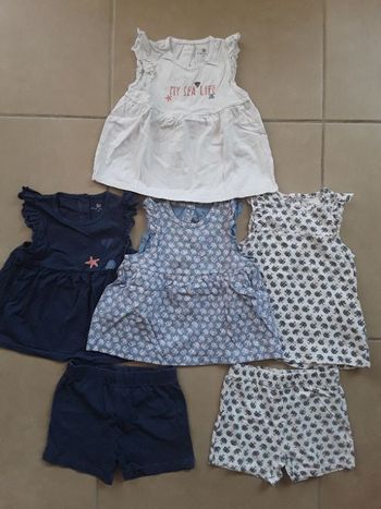 Lot été 4 débardeurs + 2 shorts bleus fille 3 ans LA REDOUTE TBE