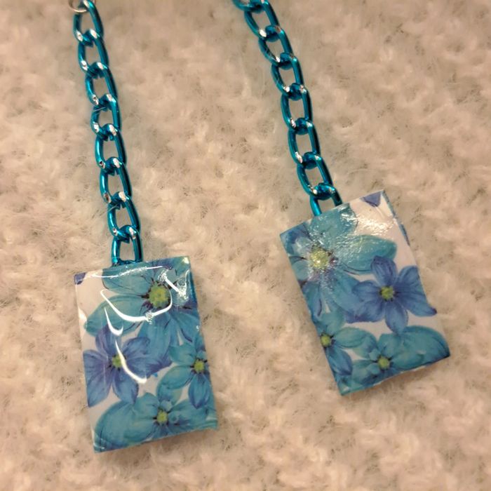 Boucles d'oreilles pendante bleu vert - photo numéro 3