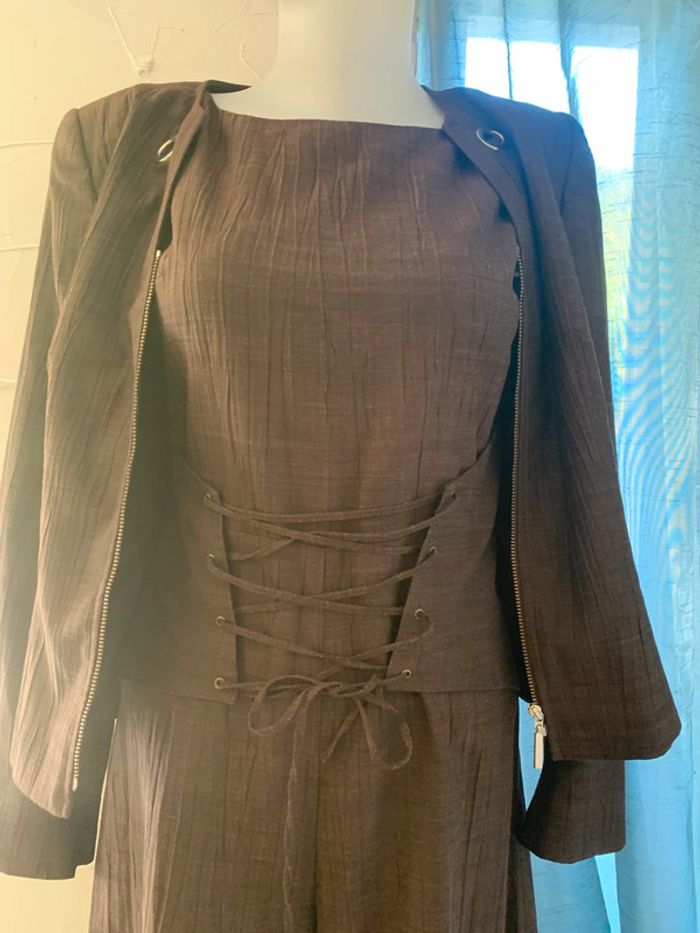 Ensemble 1 2 3 marron tailleur salopette jambes larges +blazer taille 42 - photo numéro 7