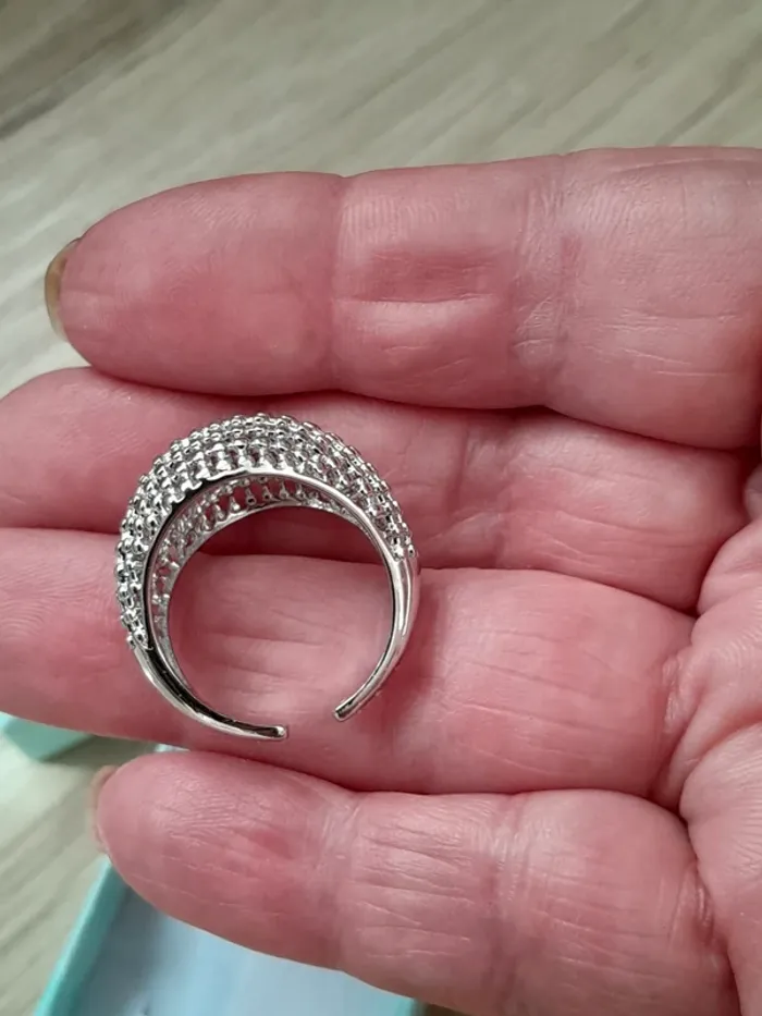 Bague filet (petits trous) couleur argentée, réglable 54/56/58 - photo numéro 4