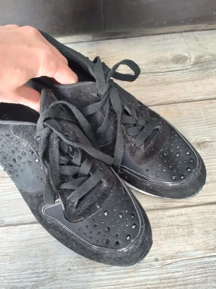 Baskets femme, chaussures noires avec strass pointure )40 - photo numéro 2