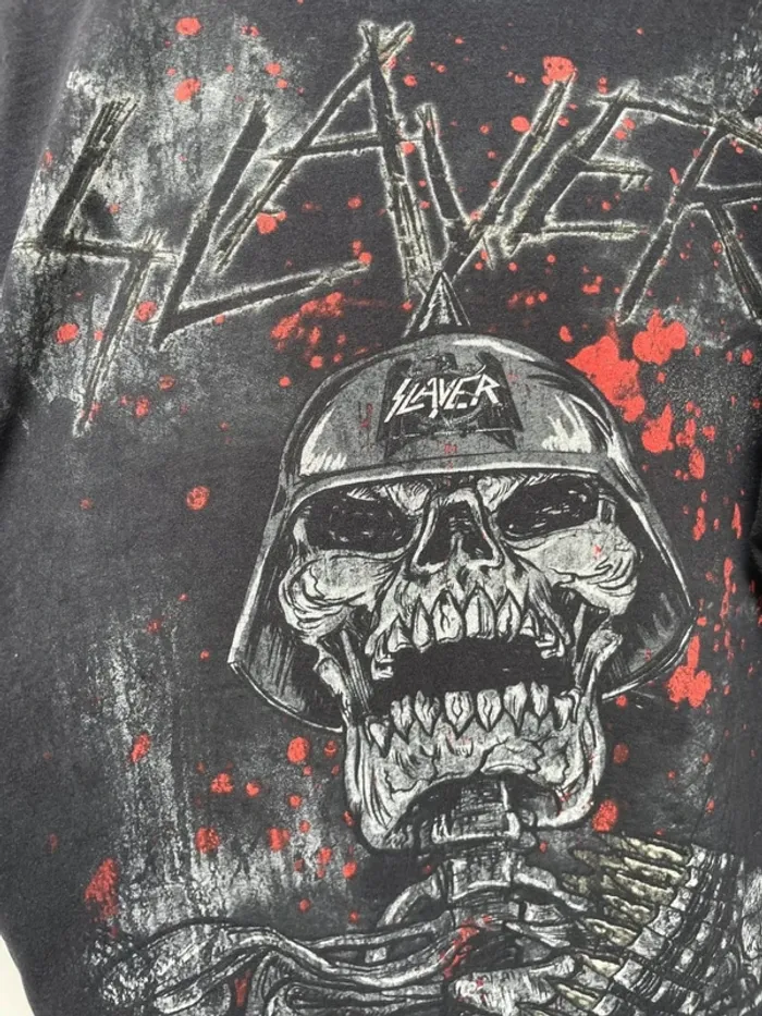 Rare Slayer Metal Rock band T Shirt Mens Large Skelton Skull Gun Vintage Y2K Double Sided - photo numéro 10