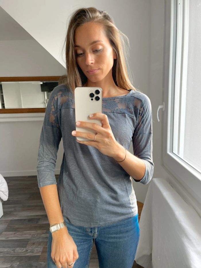 🌟 Haut Etam en lin avec dentelle neuf avec étiquette - photo numéro 4