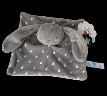 ❤️B6220 Doudou plat Mouchoir Lapin Gris Nicotoy Étoiles Blanc Phosphorescent