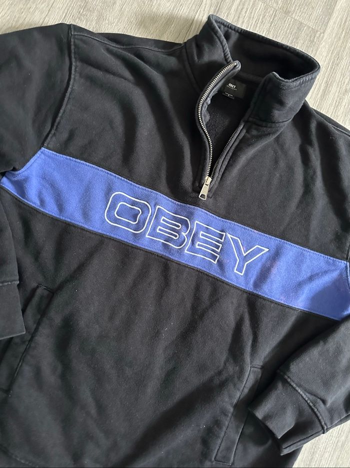 Sweatshirt demi zip noir et bleu Obey TS - photo numéro 2