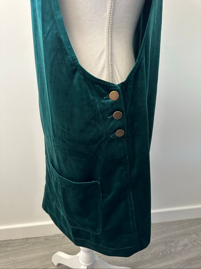 Robe salopette courte vert émeraude en velours lisse Pop England T40/42 L/XL - photo numéro 3