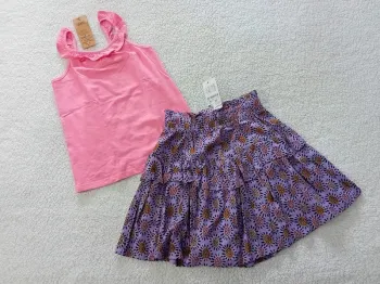 Ensemble 8 ans t-shirt top tape à l'oeil jupe kiabi