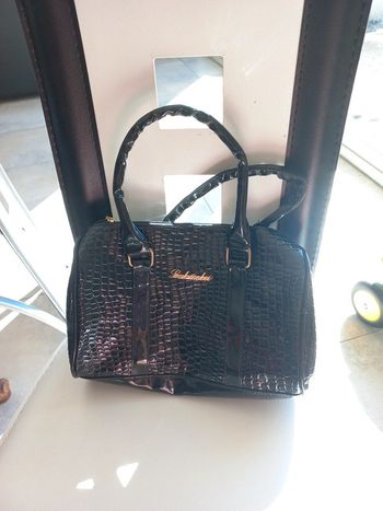 Petit sac à main noir impression serpent brillant